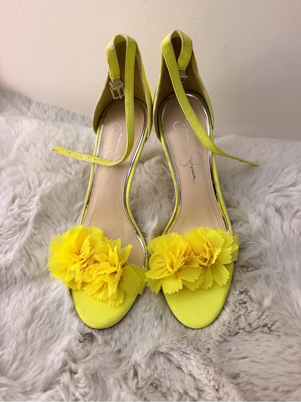 Jessica Simpson Yellow Floral Ankle-Strap Heels
